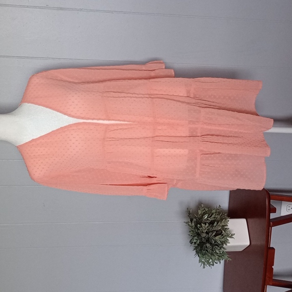 Est 1946 Peach Open Front Kimono With Swiss Dots and Ruffles Size Medium